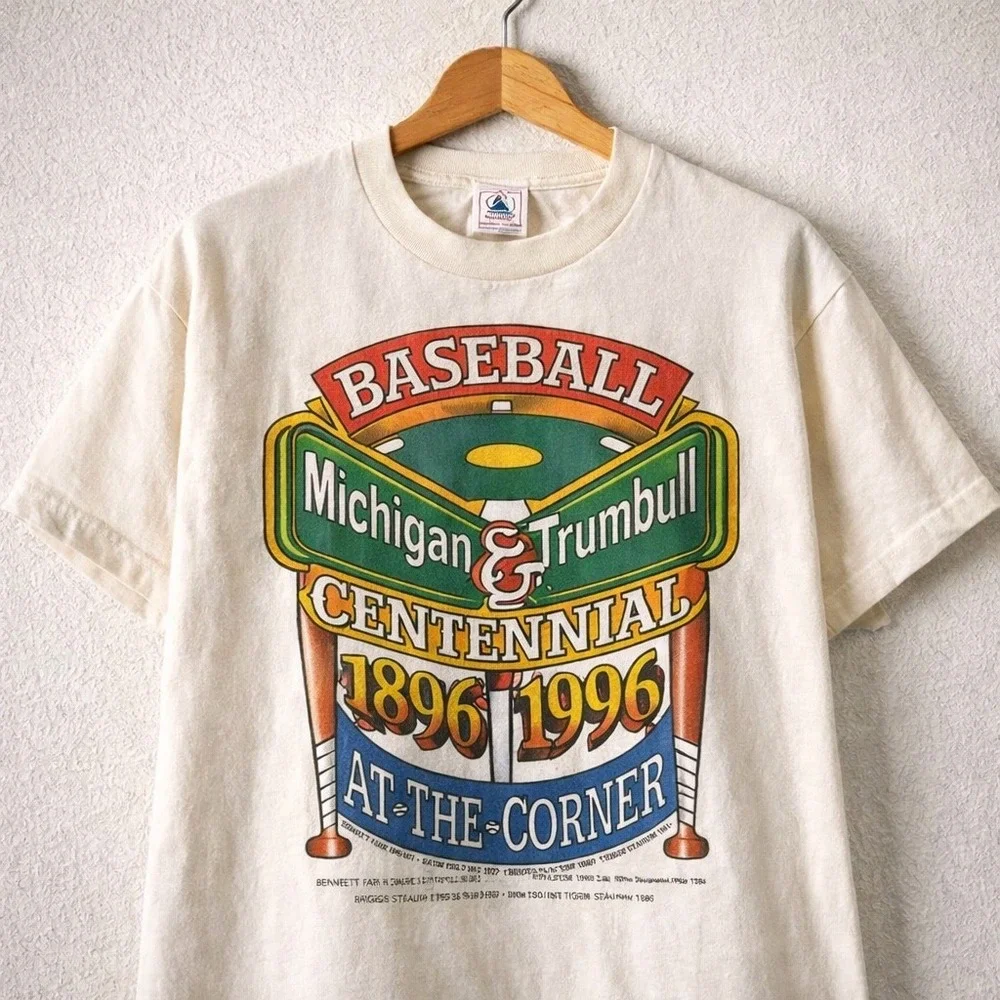Vintage Single Stitch 1996 Michigan & Trumbull Baseball‎ Shirt Delta XL USA